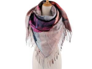 Šátek s třásněmi květy 105x105 cm