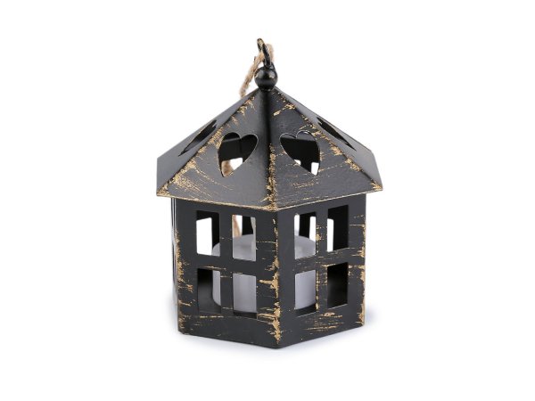 Kovová lucerna svítící k zavěšení