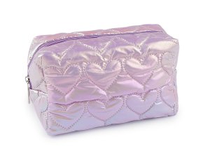Kosmetická taška / pouzdro prošívané, srdce 18x11 cm holografické