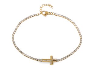 Štrasový náramek z nerezové oceli křížek