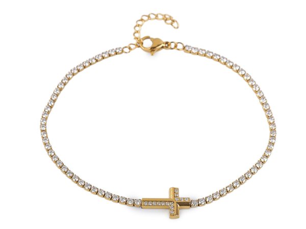 Štrasový náramek z nerezové oceli křížek