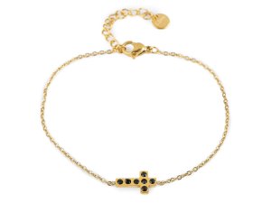 Náramek z nerezové oceli křížek s broušenými kamínky