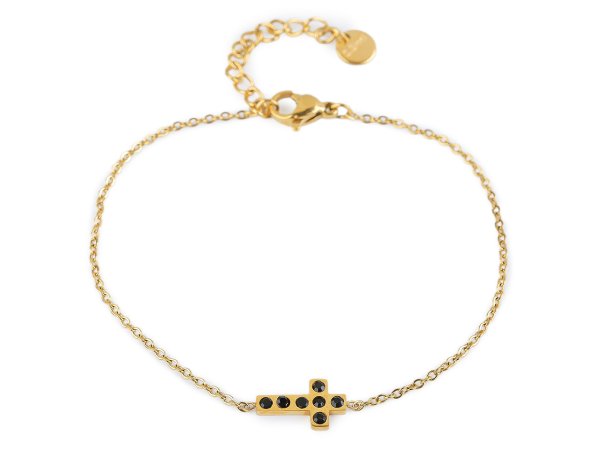 Náramek z nerezové oceli křížek s broušenými kamínky