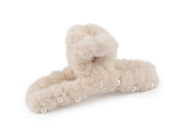 Skřipec do vlasů kožešinový s perlami