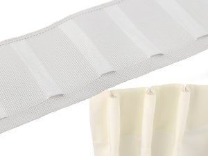 Řasící stuha na závěsy šíře 75 mm s poutky na kovové háčky