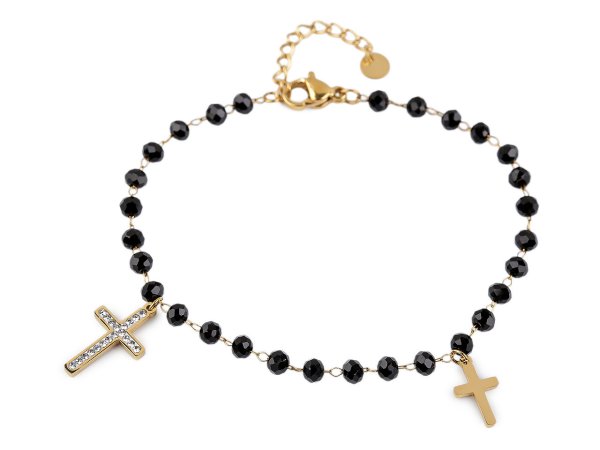 Náramek z nerezové oceli křížek s broušenými korálky