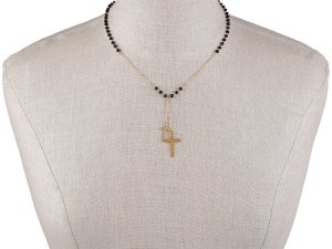 Náhrdelník z nerezové oceli křížek s broušenými korálky
