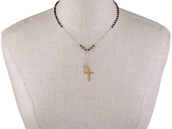 Náhrdelník z nerezové oceli křížek s broušenými korálky