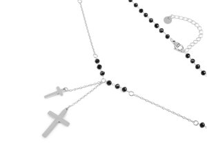 Náhrdelník z nerezové oceli křížek s broušenými korálky