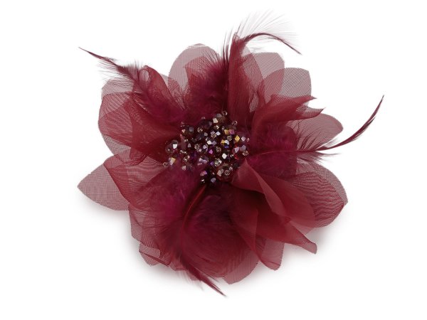 Brož se skleněnými broušenými korálky a peřím