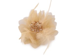 Brož se skleněnými broušenými korálky a peřím