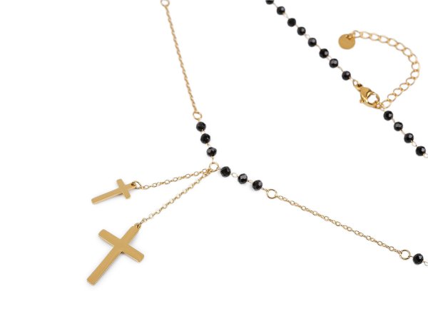 Náhrdelník z nerezové oceli křížek s broušenými korálky