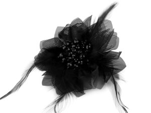 Brož se skleněnými broušenými korálky a peřím