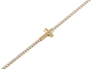 Štrasový náramek z nerezové oceli křížek