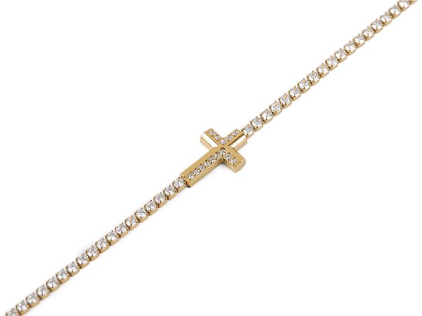 Štrasový náramek z nerezové oceli křížek