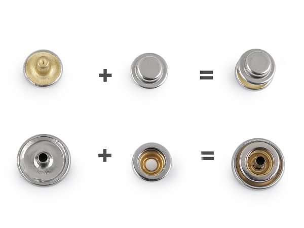 Oboustranné kovové druky Ø15 mm na silné látky nerezové