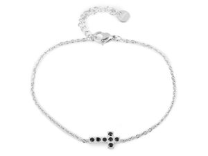 Náramek z nerezové oceli křížek s broušenými kamínky