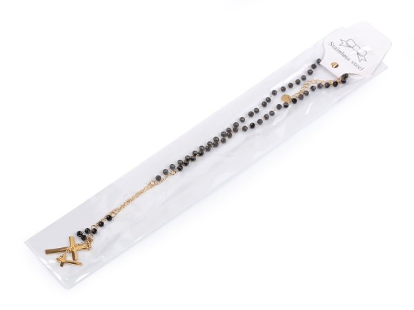 Náhrdelník z nerezové oceli křížek s broušenými korálky