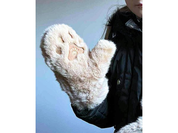 Dětské kožešinové rukavice palčáky s tlapkou a šňůrou