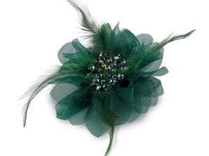 Brož se skleněnými broušenými korálky a peřím