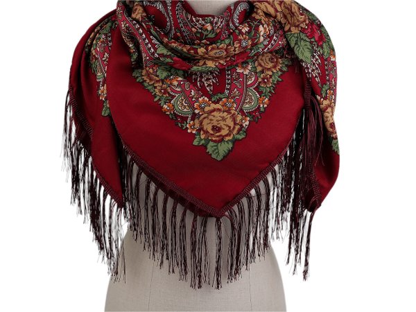 Šátek folklór květy s třásněmi 105x105 cm