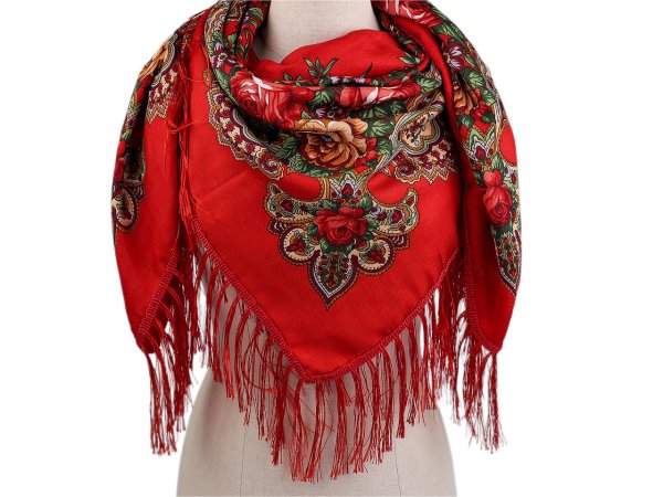 Šátek folklór květy s třásněmi 105x105 cm