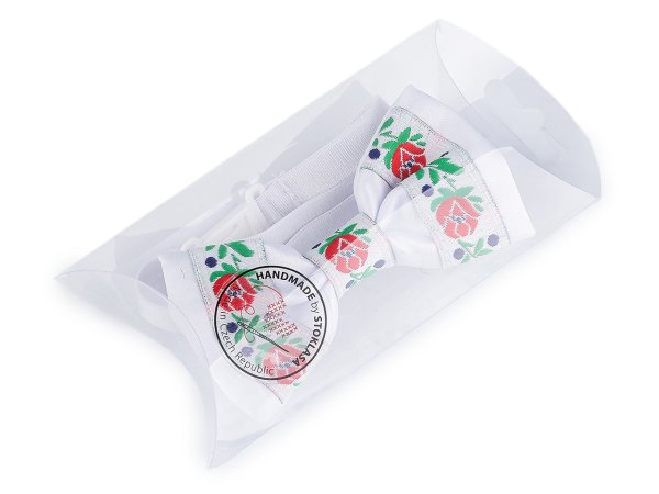 Saténový motýlek folklor hand made, délka 9 cm