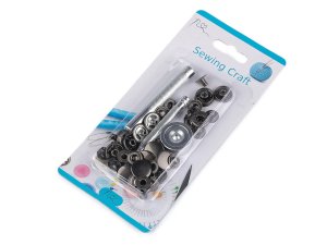 Knoflík stiskací Ø15 mm na středně silné látky, s ručním kovovým aplikátorem