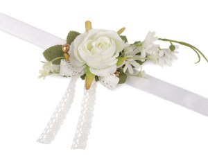 Náramek s květy pro družičky s uvazovací stuhou
