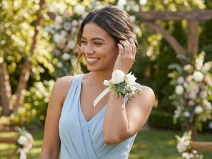 Náramek s květy pro družičky s uvazovací stuhou