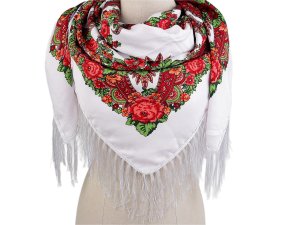 Šátek folklór květy s třásněmi 105x105 cm