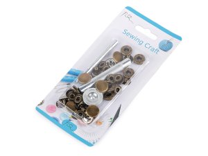 Knoflík stiskací Ø15 mm na středně silné látky, s ručním kovovým aplikátorem