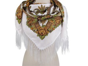 Šátek folklór květy s třásněmi 105x105 cm