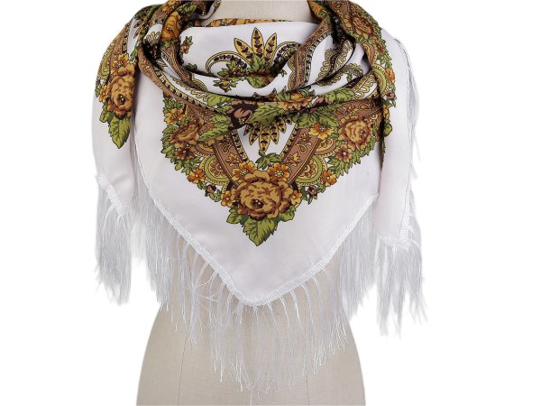 Šátek folklór květy s třásněmi 105x105 cm