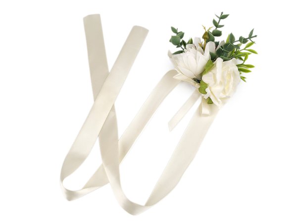 Náramek s květy pro družičky s uvazovací stuhou