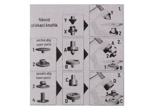 Knoflík stiskací Ø15 mm na středně silné látky, s ručním kovovým aplikátorem