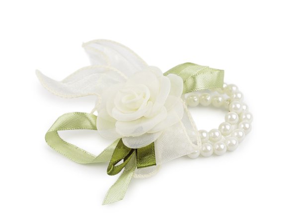 Perlový náramek svatební pro družičky s květy