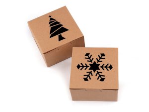 Vánoční papírová krabička s průhledem stromeček, vločka