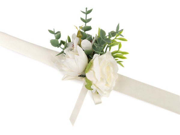 Náramek s květy pro družičky s uvazovací stuhou