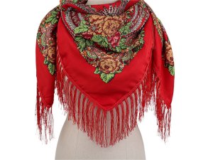 Šátek folklór květy s třásněmi 105x105 cm