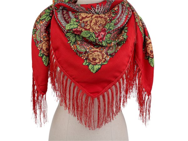 Šátek folklór květy s třásněmi 105x105 cm