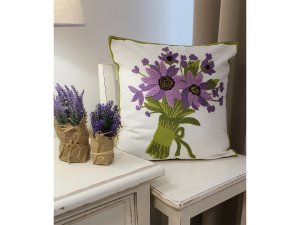 Povlak na polštář vyšívané květy 45x45 cm