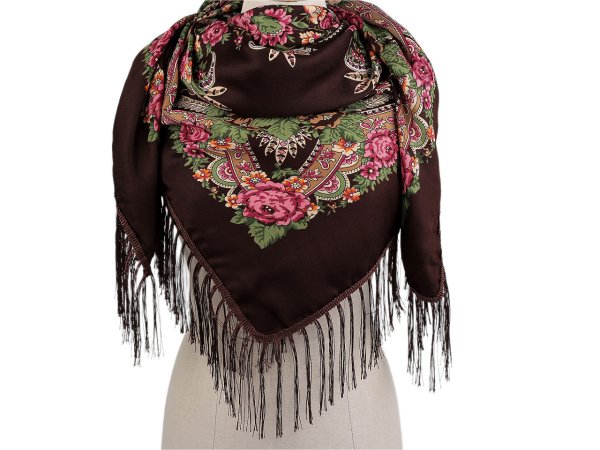 Šátek folklór květy s třásněmi 105x105 cm