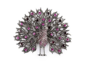 Brož s broušenými kamínky páv