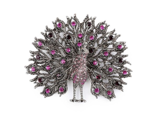 Brož s broušenými kamínky páv