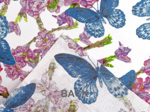 Bavlněná látka / plátno květy / motýli šíře 220 cm