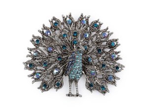 Brož s broušenými kamínky páv