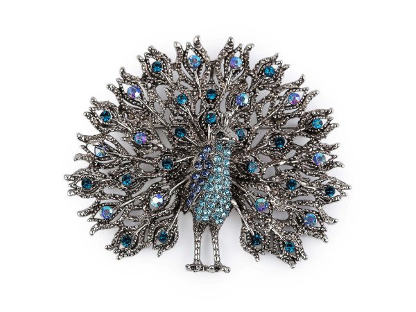 Brož s broušenými kamínky páv