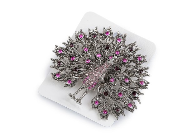 Brož s broušenými kamínky páv