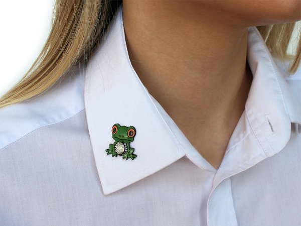 Brož s broušenými kamínky žabka, tučňák